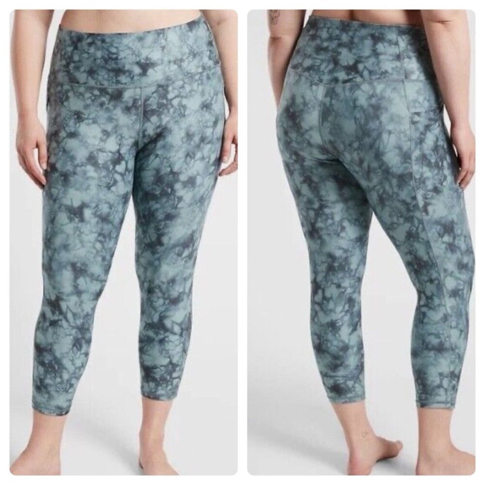 NWT Athleta Saluation Stash Pocket II Green Tie Dye Printed 7/8 Tight Womens 3X